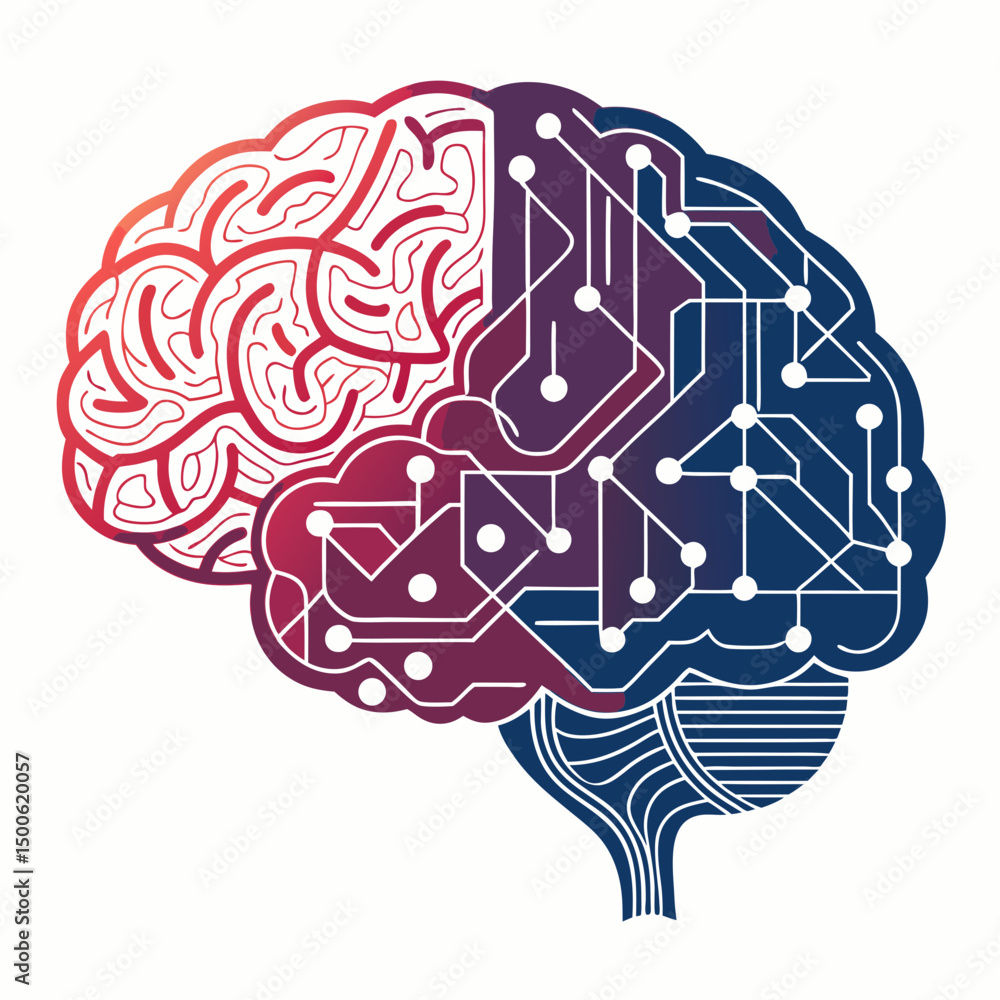 Poster design a bold vector graphic illustrating artificial intelligence, featuring strong lines and striki