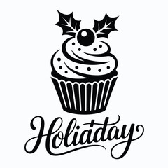 Holiday Cupcake Design Black and White Illustration