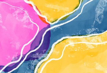 Colorful watercolor shapes with white outlines abstract painting. Abstract background for header poster banner backdrop design