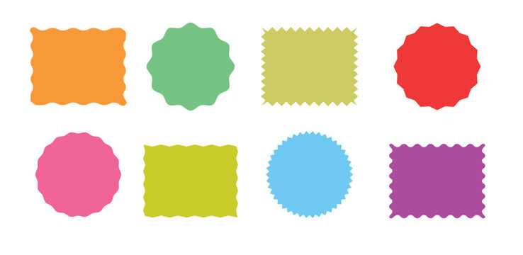 Colorful zigzag frame. Rectangle shape frame with zigzag edge. Set of various shapes and colors frames.Wave zigzag dividers. Undulating zig zag round frame.