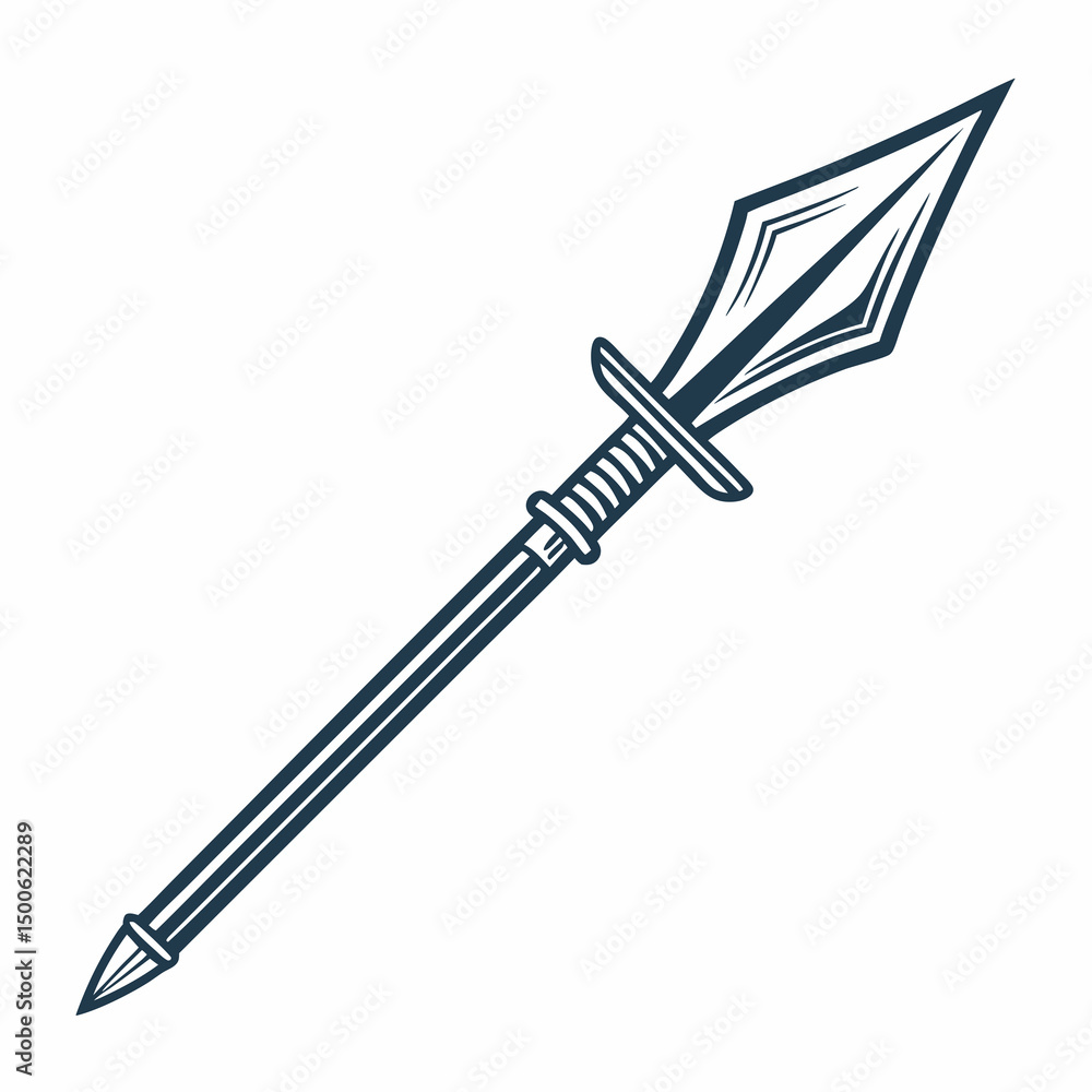 Poster design a bold, vector icon of a combat spear; strong, sharp lines; stylized, not realistic; suitable