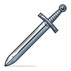 Design a bold, vector illustration of a classic RPG-style sword with a thick, black stroke.  Emphasis on clean lines and sharp details.