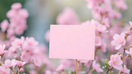 Pink Sticky Note in a Field of Delicate Pink Blossoms