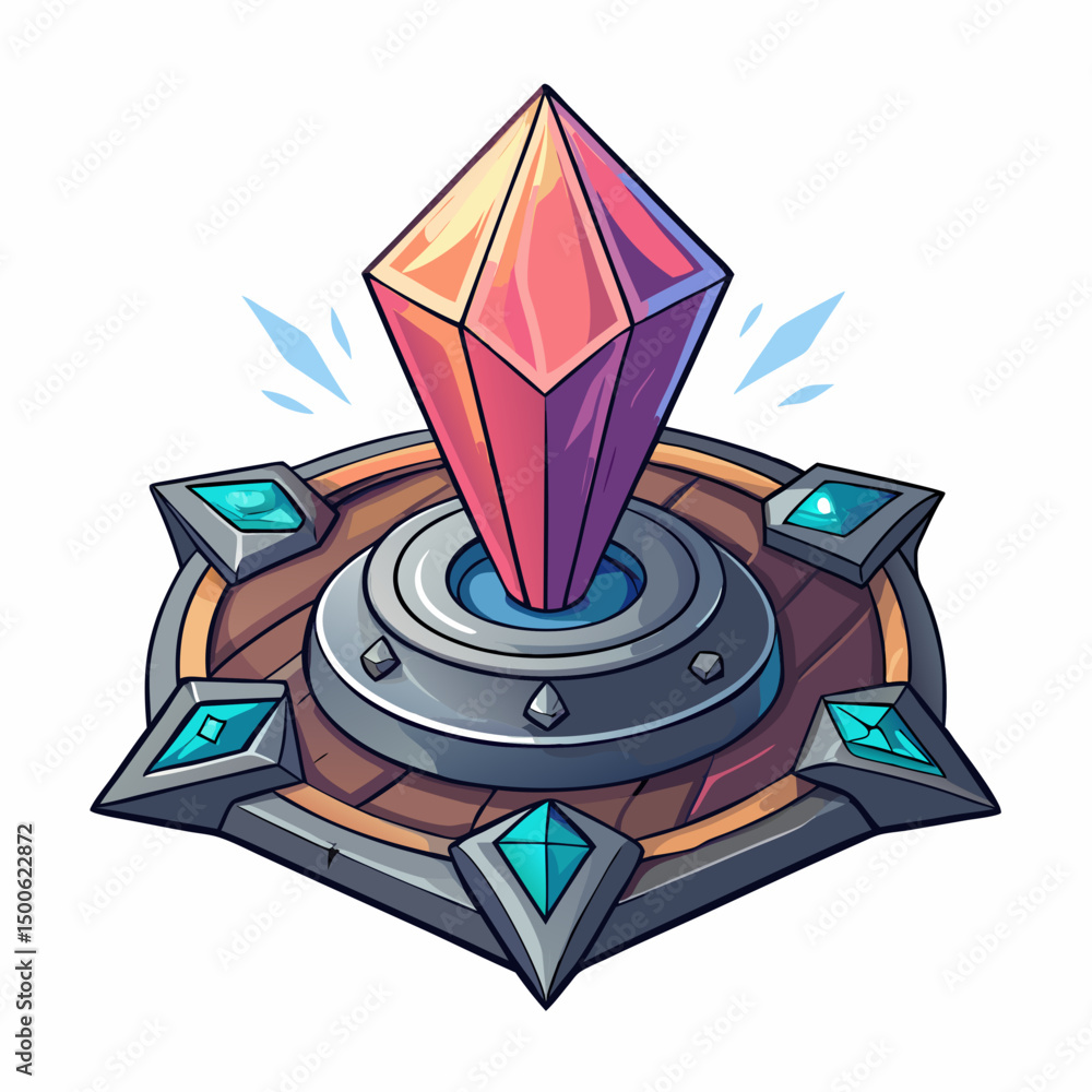 Poster design a bold, vector illustration of a crystal core base, emphasizing strong, clean lines and a vis