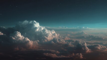 Dramatic clouds soar under clear night blue sky