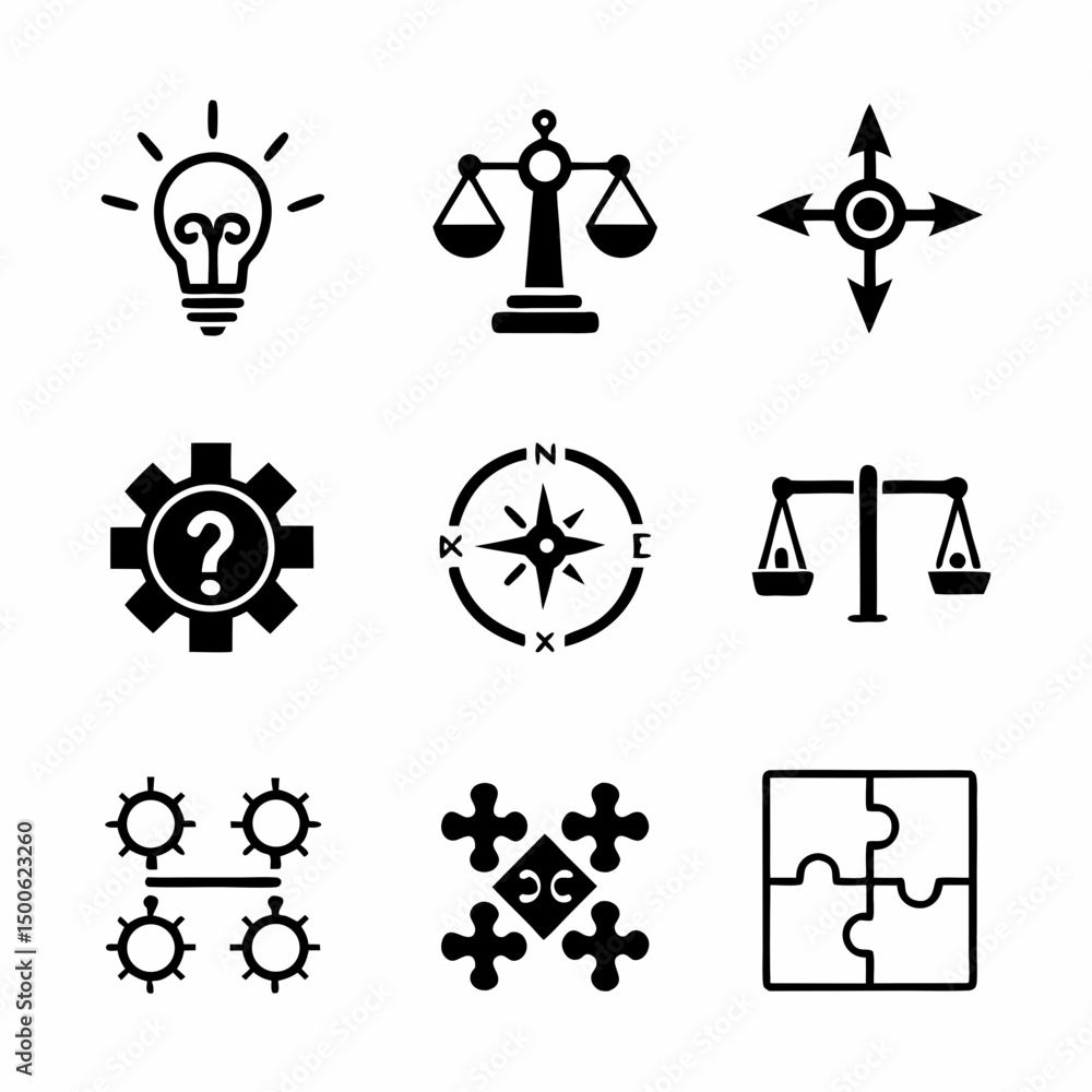 Poster design a bold, vector icon depicting a decision-making process; emphasize strong lines and impactful