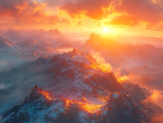 Fototapeta premium Majestic mountain range at fiery sunset