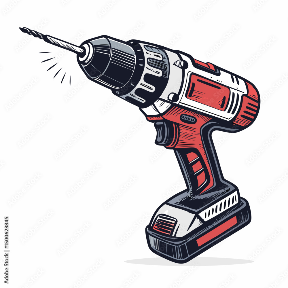 Poster create a vector illustration of a drill melee weapon with a bold, thick black stroke. design should 