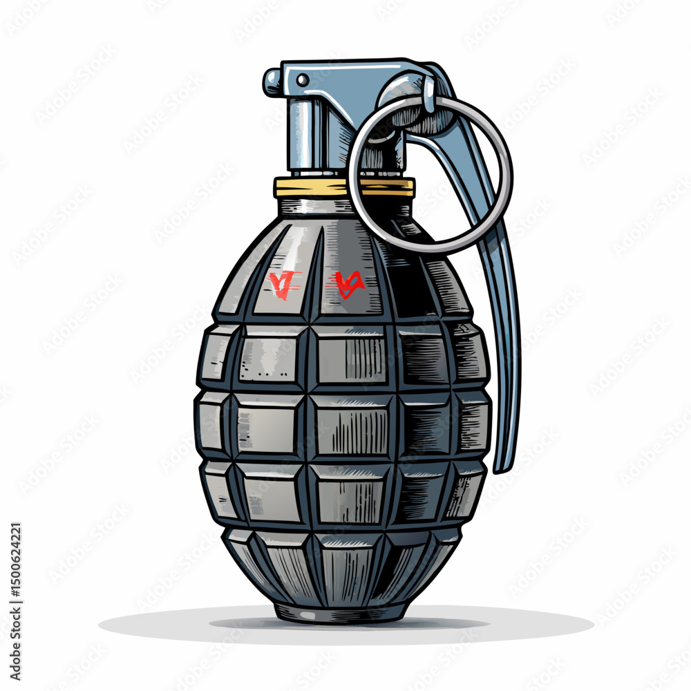 Poster create a bold, vector illustration of an emp grenade, suitable for gaming. style should be clean and