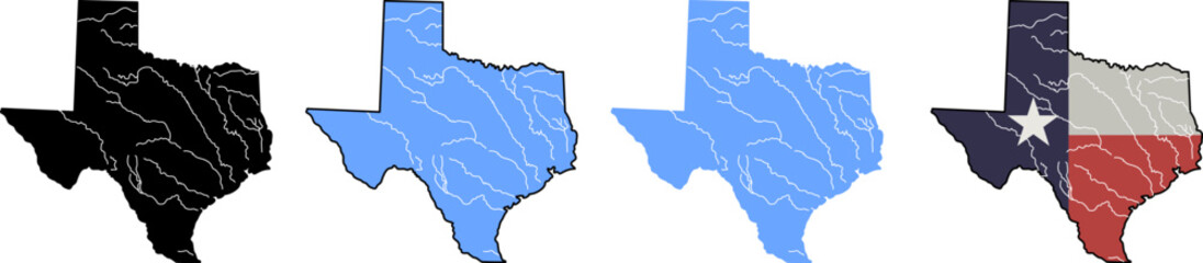 Fototapeta premium Texas State Outline Variations Black Blue Flag Lone Star State Map Graphic Design