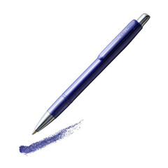 A close up shot of a purple pen with a silver tip and a purple streak on a transparent background