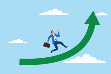 Obraz premium Vector illustration of a businessman's business improvement progress, highlighting the goal of achieving consistent growth, strategic development, and improved performance in a competitive market 
