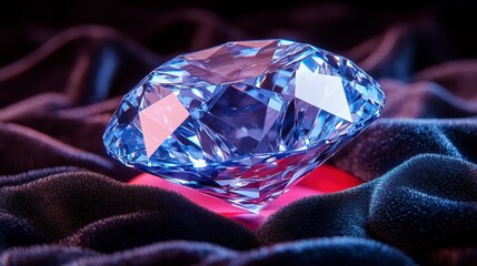 Faceted gem sparkles against soft, textured background with dramatic lighting