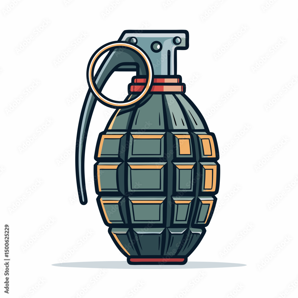 Poster create a bold, vector illustration of a game grenade; emphasize strong outlines and impactful design