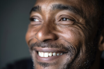 Obraz premium Close up portrait of a cheerful mature African American man smiling, showcasing happiness, positivity, and good dental hygiene