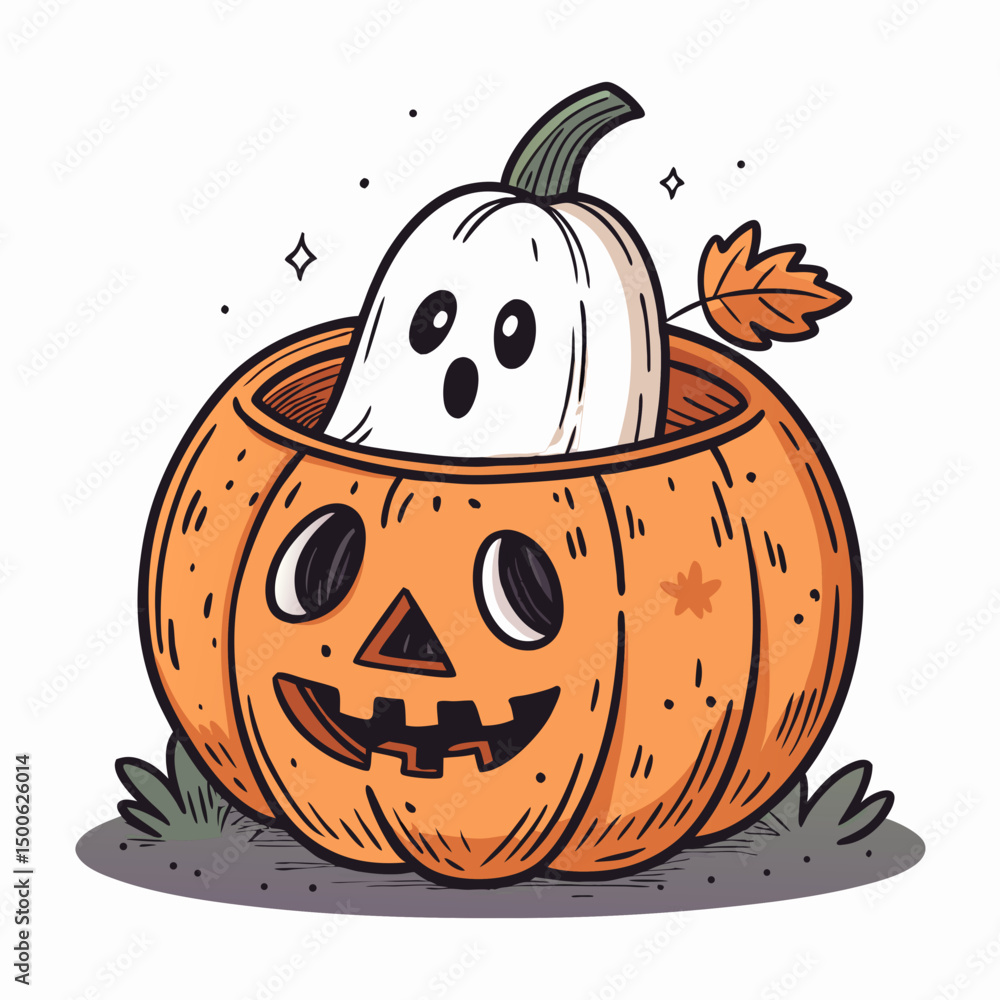 Poster create a vector illustration of a bold, outlined ghost trapped inside a geometric shape, emphasizing