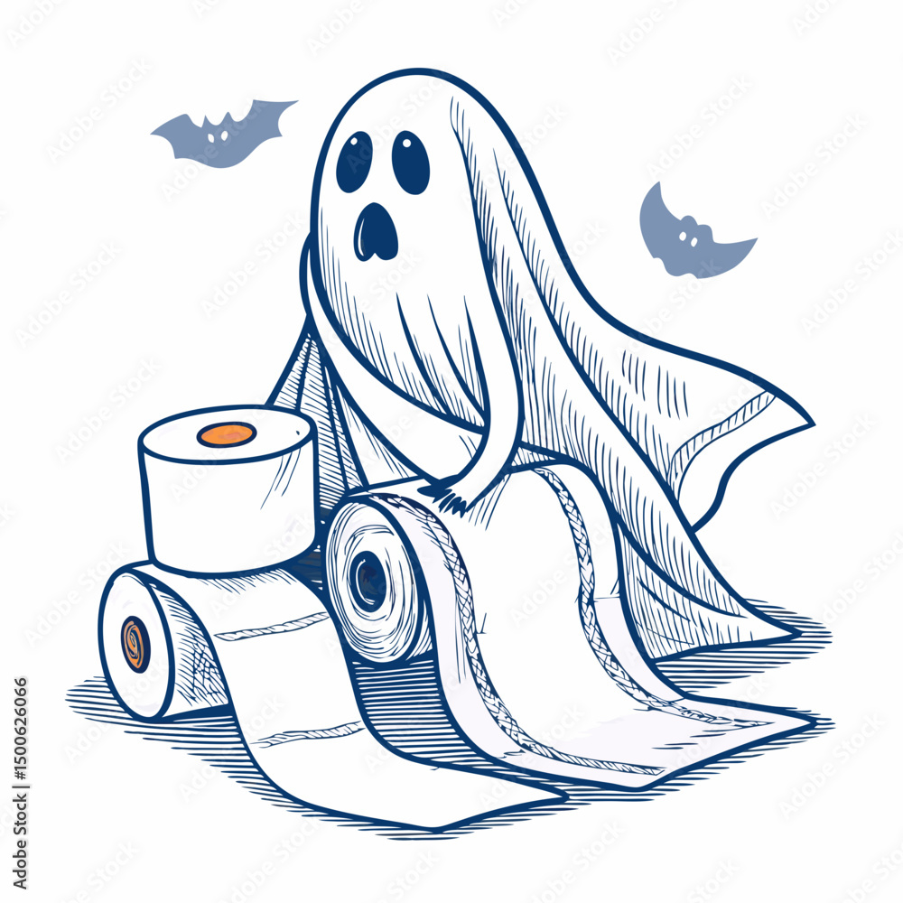 Aufkleber create a bold vector illustration of a spooky ghost entangled within a single, complex knot. focus o