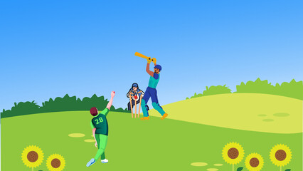 children playing cricket  in the park