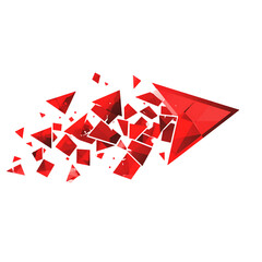 Abstract Arrow with Fragmented Shapes in Scarlet Red Isolated on Transparent Background