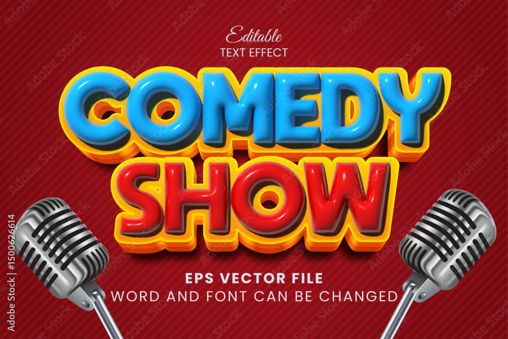 Poster comedy show 3d inflated editable vector text effect. colorful glossy inflate text style
