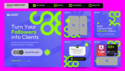 Business digital marketing agency Instagram and facebook square post template. Instagram tips post collection tutorial, tip, trick, quick tips, layout template design, modern, gradient.