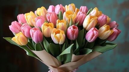 Tulip bouquet with pink and yellow petals