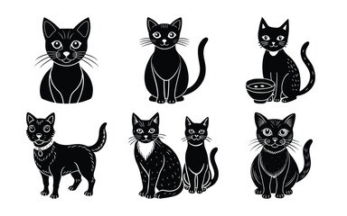 set of cats  siloutte vector illustration bundle on white background
