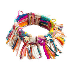 Trendy Woven Anklet with Patchwork of Vibrant Fibrils Isolated on Transparent Background