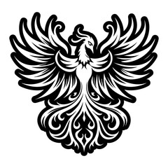 A glyph style icon of phoenix rising tattoo