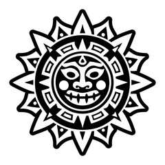 A solid style icon of aztec sun symbol