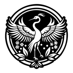 A glyph style icon of dancing crane symbol