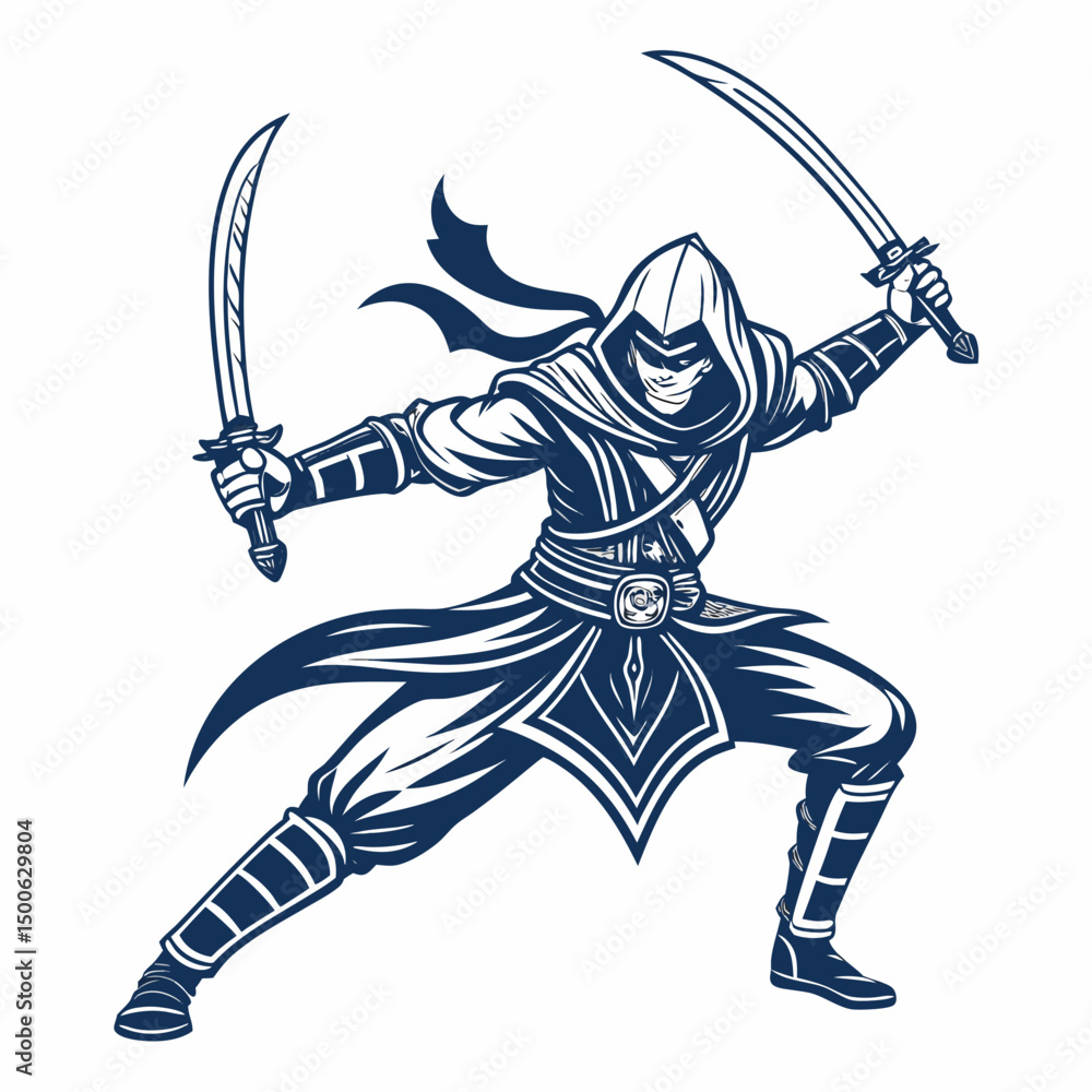 Poster design a bold, vector illustration of a dynamic moba assassin hero, emphasizing strong lines and imp