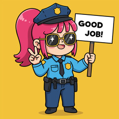 A logo shaped like a road sign with police insignia inside.