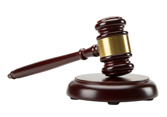 Classic Wooden Gavel and Sounding Block on Isolated White Background