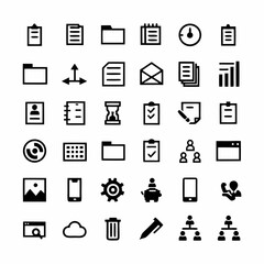 Design a bold, vector icon depicting a streamlined office workflow.  Include elements suggesting efficiency and process.