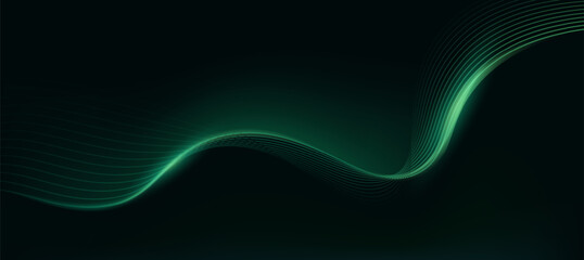 Abstract Green wave lines technology background with Cyber big data concept and data science. corporate business concept