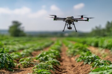 Agricultural AI-powered drone monitoring fields for pests and ensuring optimal crop health.