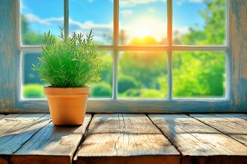 窓際に置かれた観葉植物
