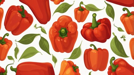 Fototapeta premium Red bell peppers vegetable food pattern illustration