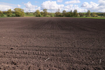 Field of dirt with a few trees in the background