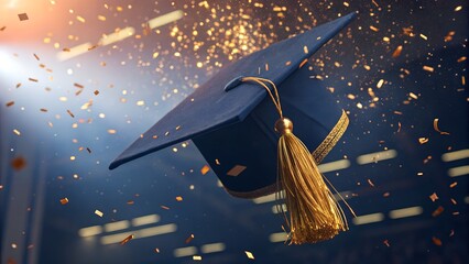 Graduation cap toss celebration confetti