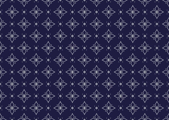 Seamless white floral blooming on dark blue background, ethnic fabric pattern, Portuguese style, design for cloth, carpet, batik, wallpaper, wrapping etc.