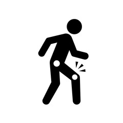 Simple Black and White Knee Injury Illustration Icon with Human Figure
