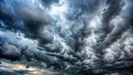 Obraz premium Grey dense clouds covering the whole sky with a few scattered wispy clouds on top
