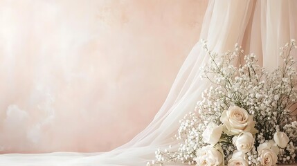 Fototapeta premium Soft Roses, Sheer Fabric, Pastel Background