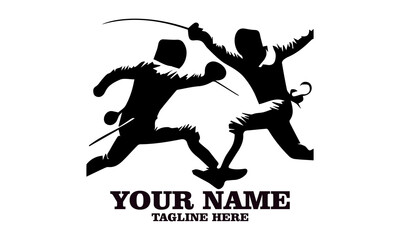 Two fencing sport duel competition line vector illustration, Two fencing sport duel competition logo design. Fencing sport logo vector design with white background