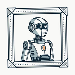 Design a bold, vector avatar of a robot, featuring thick strokes and strong lines, suitable for profile pictures.