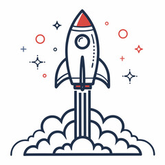 Design a bold, vector illustration of a rocket launching, ideal for an icon.  Emphasize strong lines and a vibrant color palette.