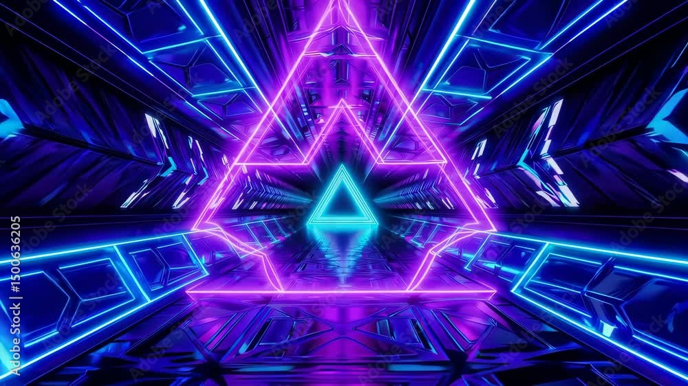 Poster futuristic neon tunnel journey with dynamic geometric light patterns