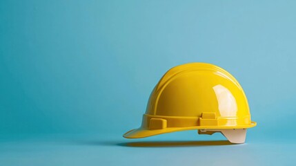 Fototapeta premium A yellow construction helmet against a blue background.